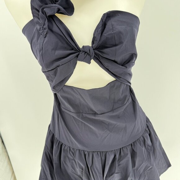 One-Shoulder Ruffle Midi Dress M Polyester & Spandex Navy - Picture 7 of 11